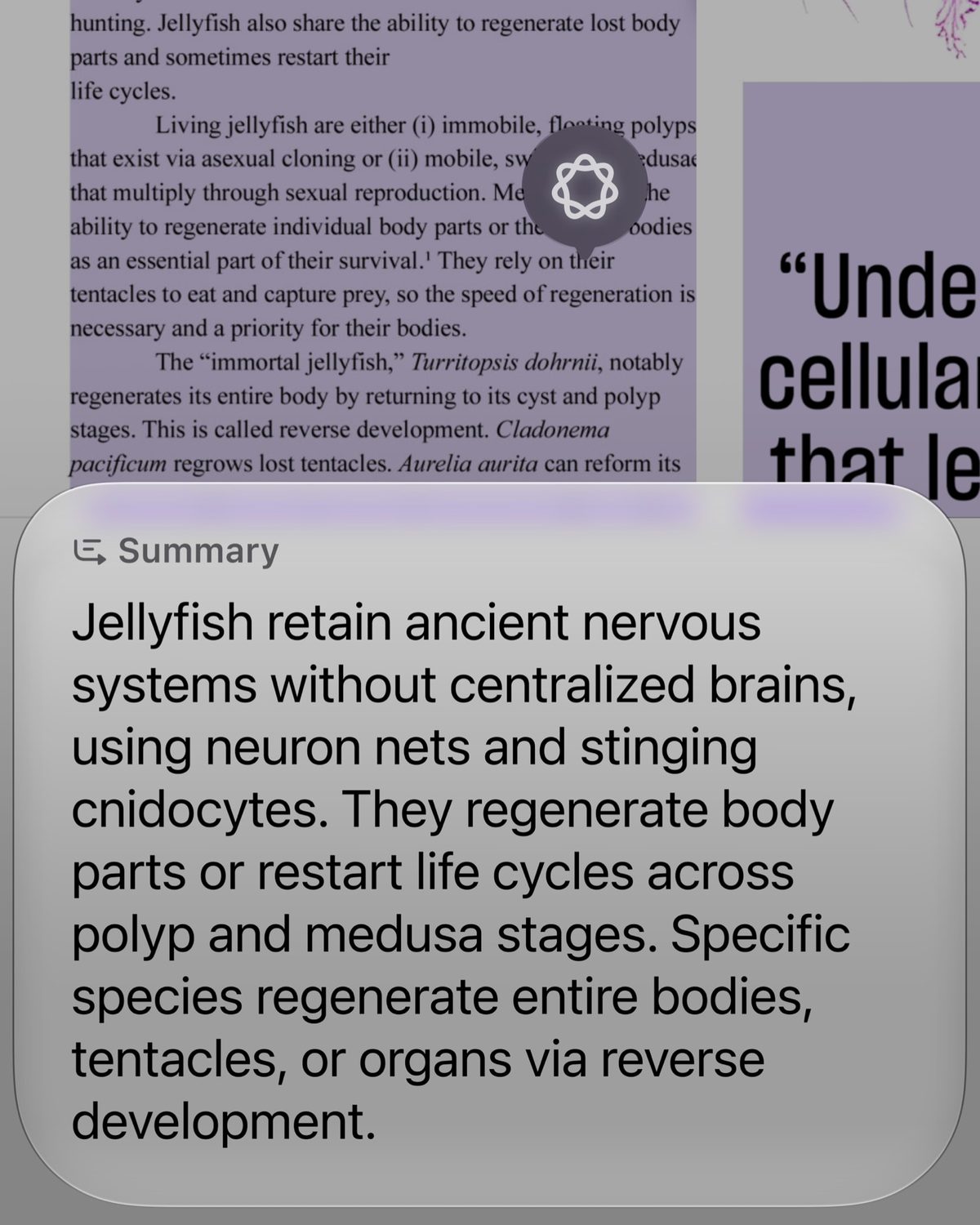 Siri muestra un resumen del artículo que el usuario tiene abierto en pantalla.